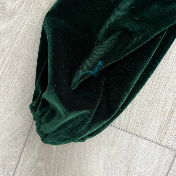 [XS]Green Velvet Cropped Retro LS Blouse - Picture 3 of 4